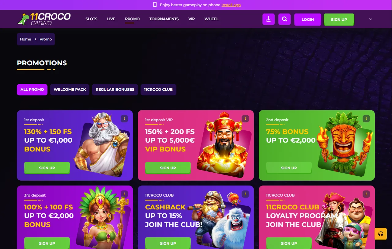 Juegos y catálogo disponibles en 11Croco Casino