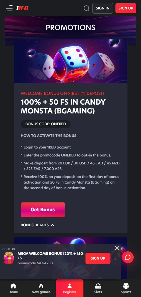 Depósitos y retiros disponibles en 1Red Casino