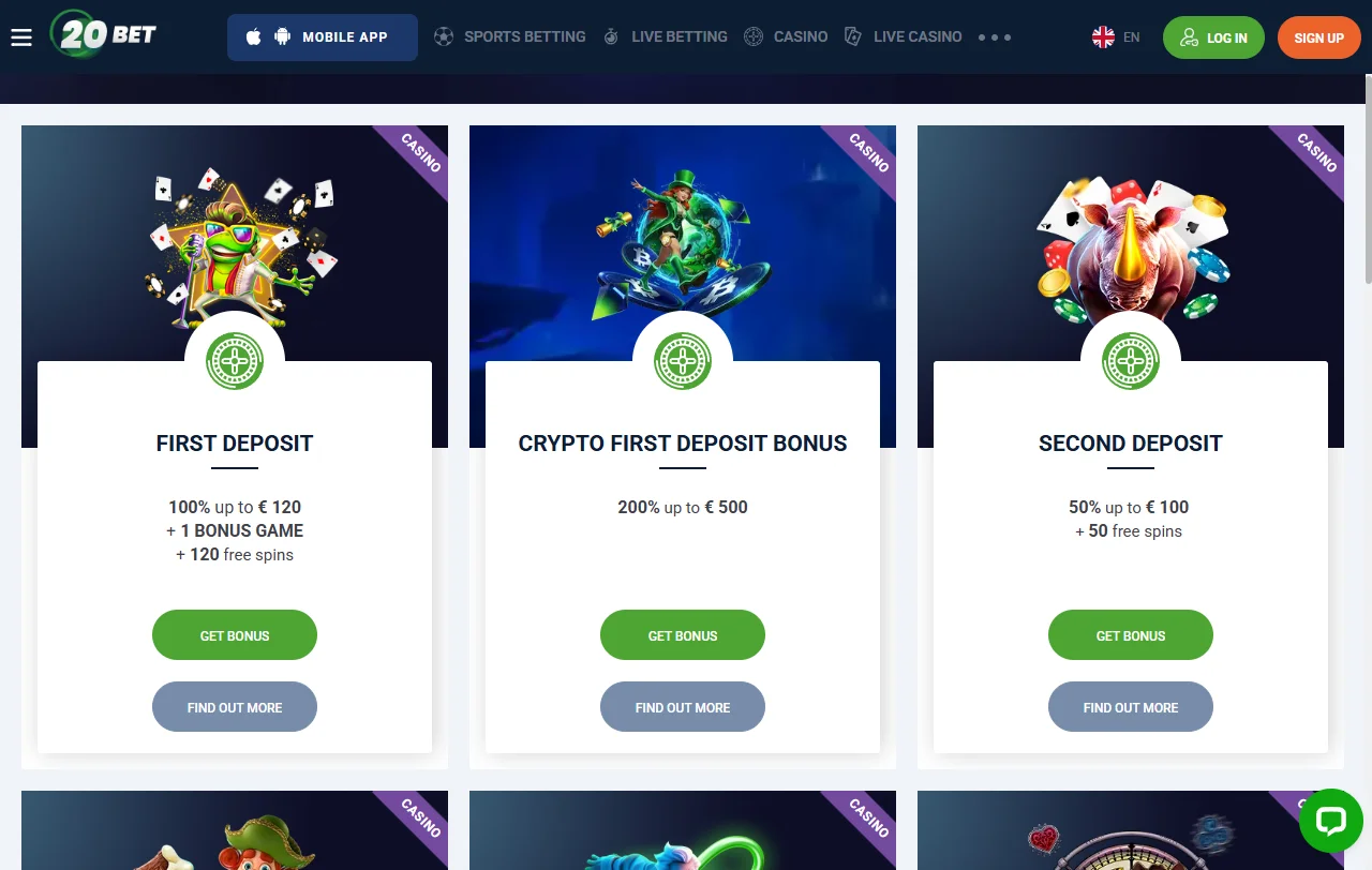 20bet Casino juegos y proveedores destacados