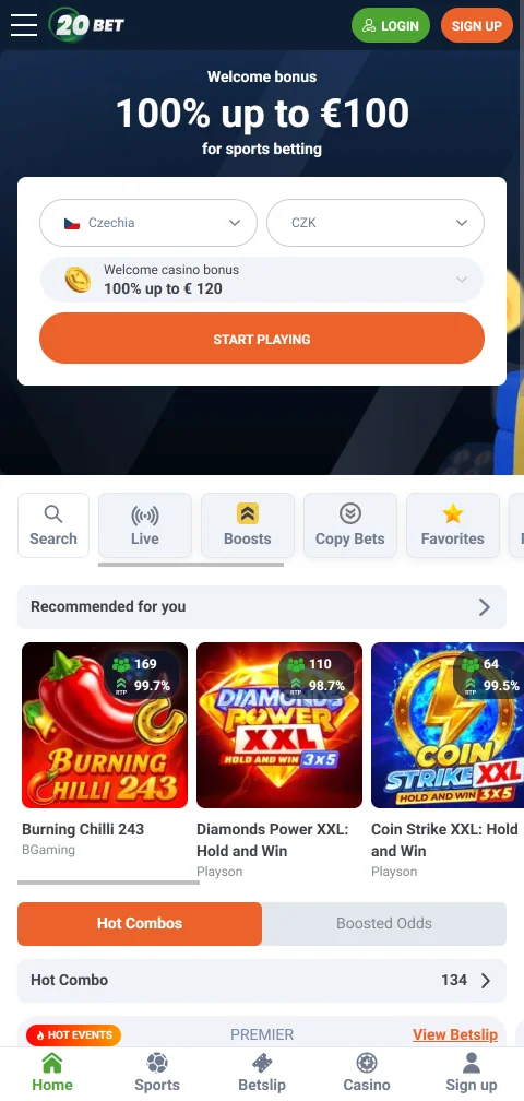20bet Casino versión móvil para Perú