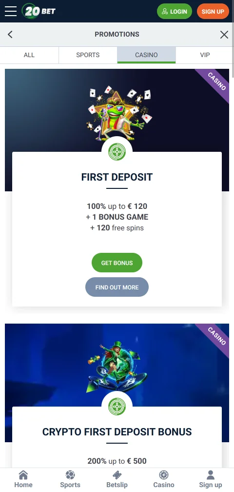 20bet Casino depósitos y retiros rápidos