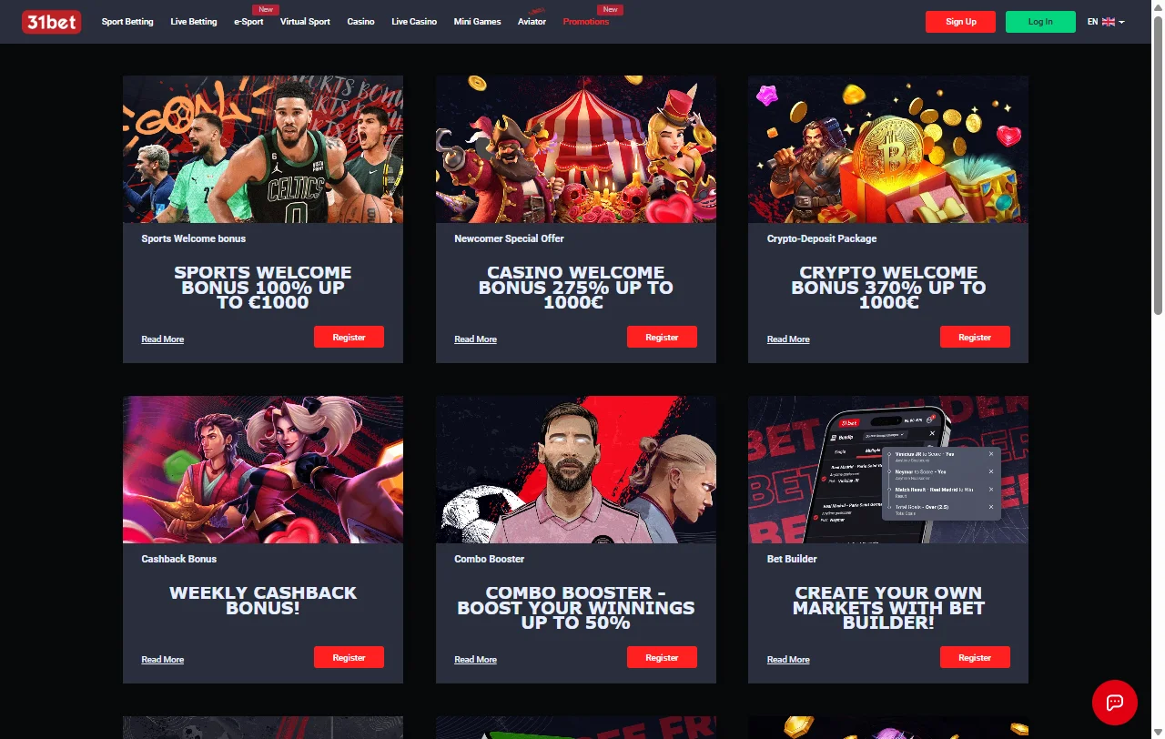 31bet Casino bonos, promociones y condiciones de bienvenida