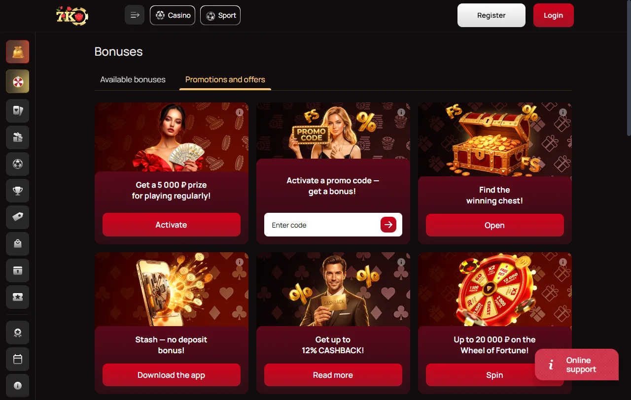 7k Casino bonos de bienvenida y promociones para Perú