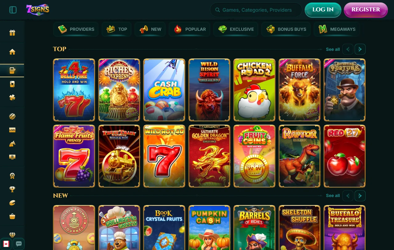 Juegos y proveedores destacados en 7Signs Casino