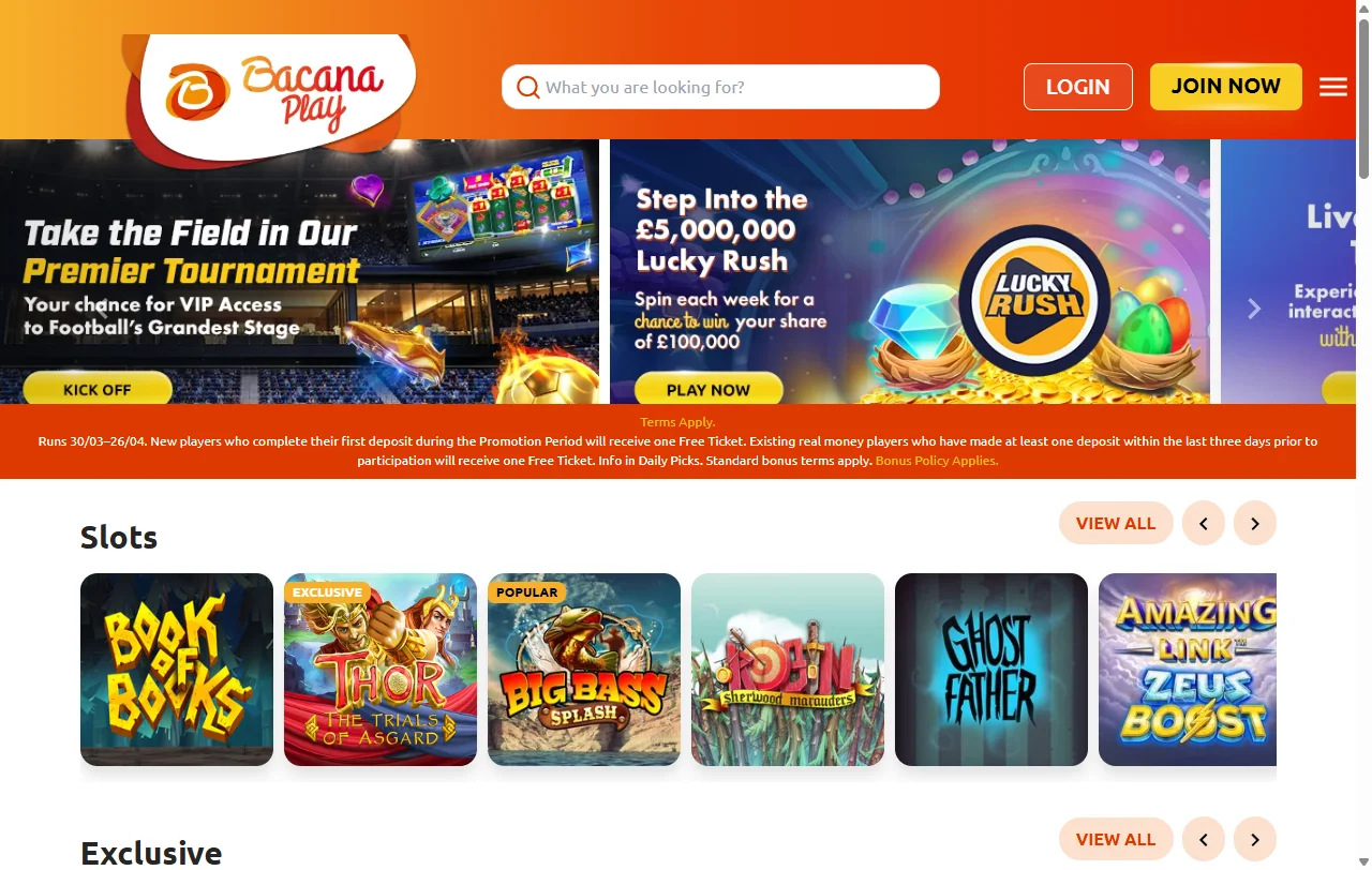 Bacana Play Casino vista general para evaluar catálogo y pagos