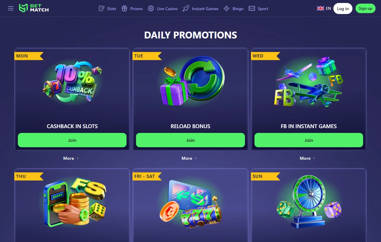 Oferta de juegos y slots destacada en Betmatch Casino