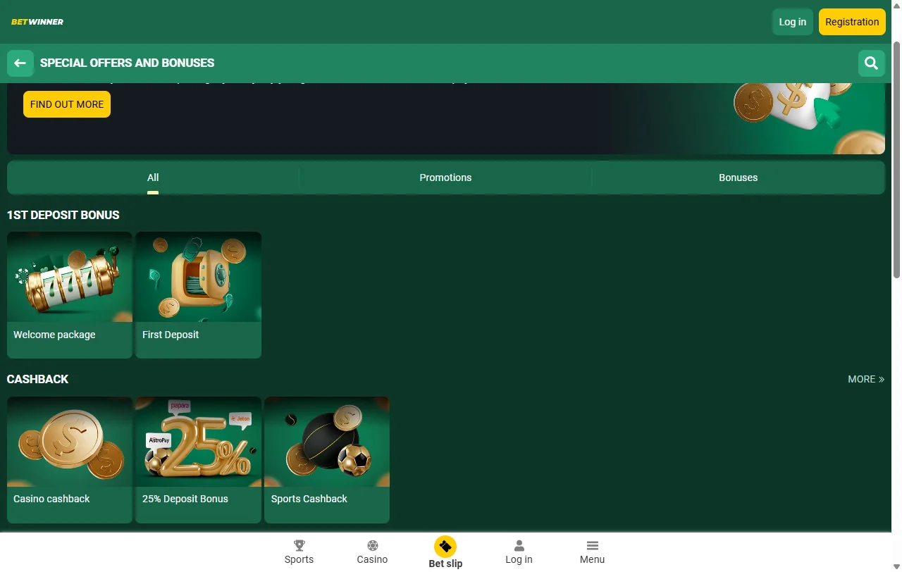 BetWinner Casino bonos de bienvenida y promociones disponibles