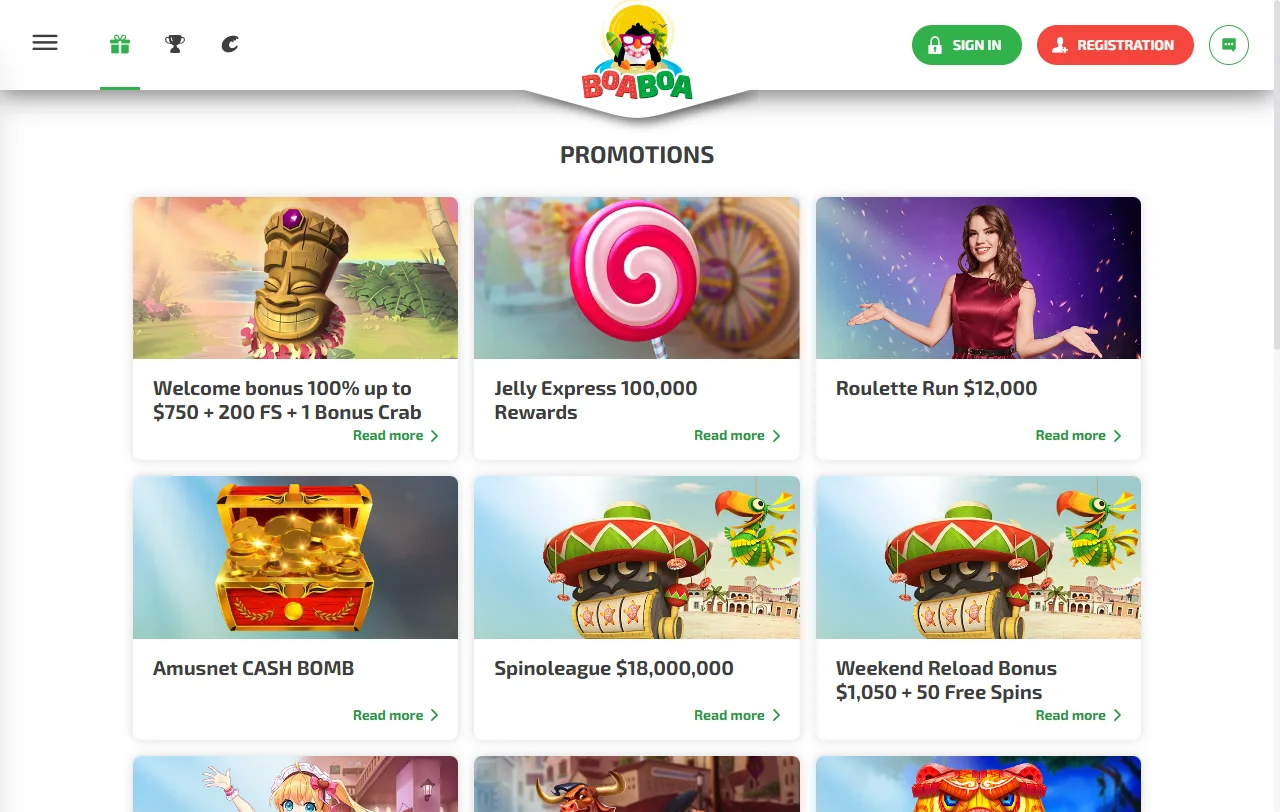 BoaBoa Casino con slots, mesas y casino en vivo disponibles