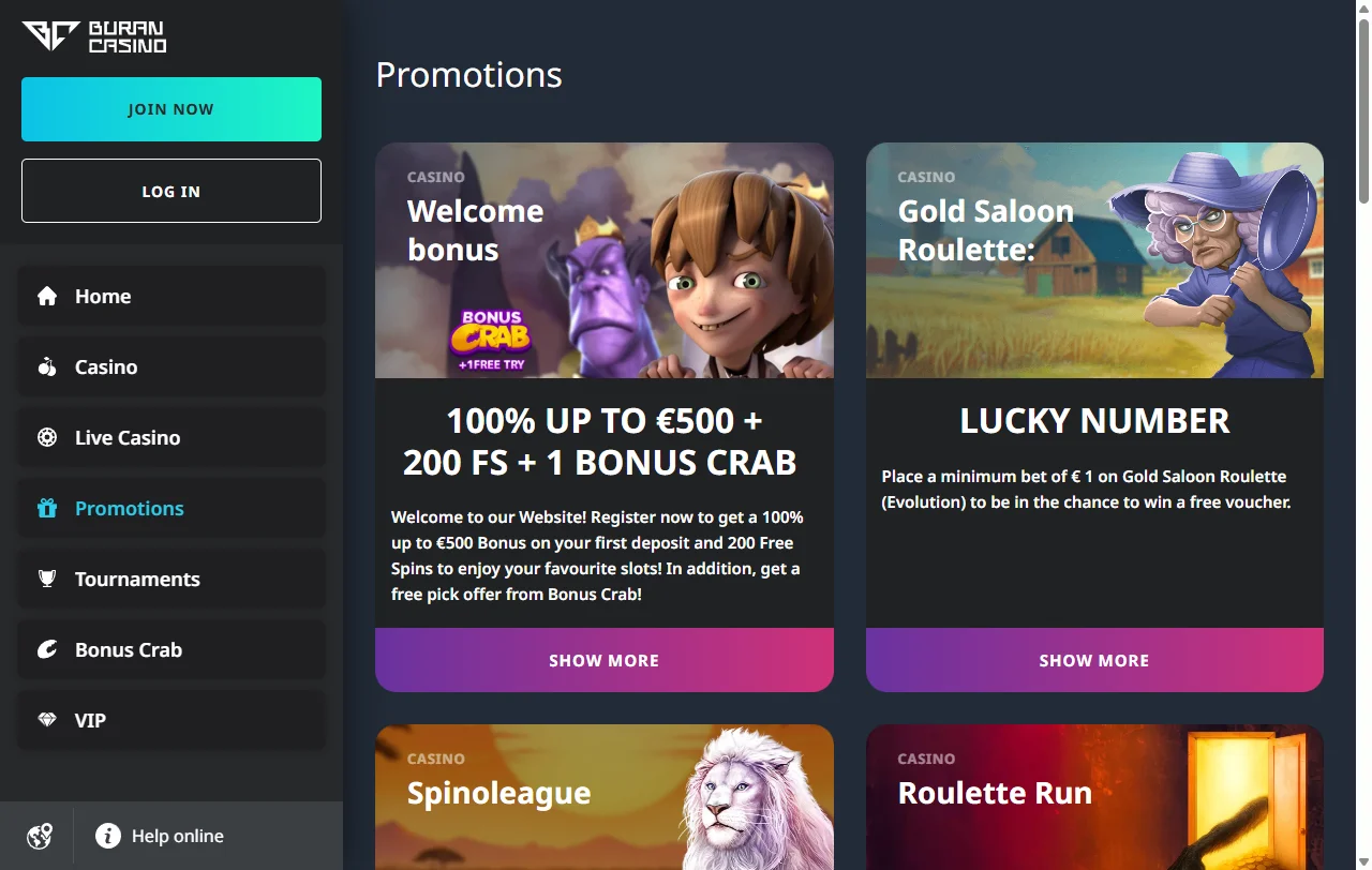 Buran Casino bonos y promociones de bienvenida