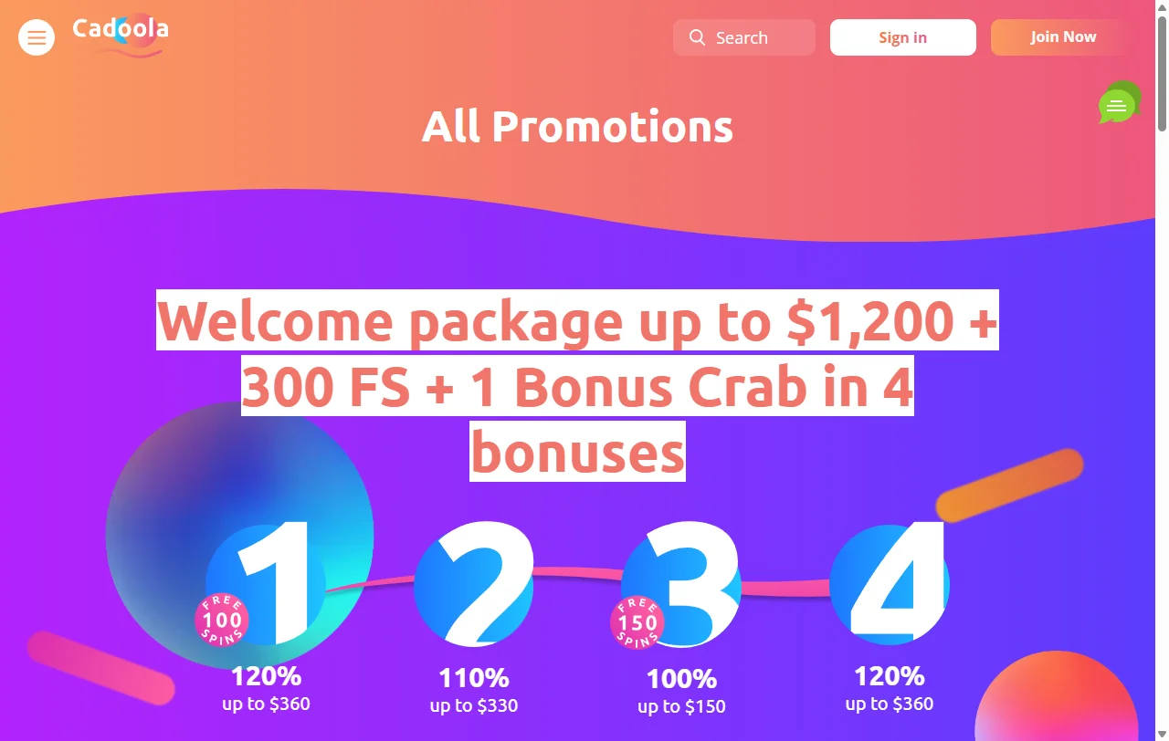 Cadoola Casino bonos de bienvenida y promociones principales