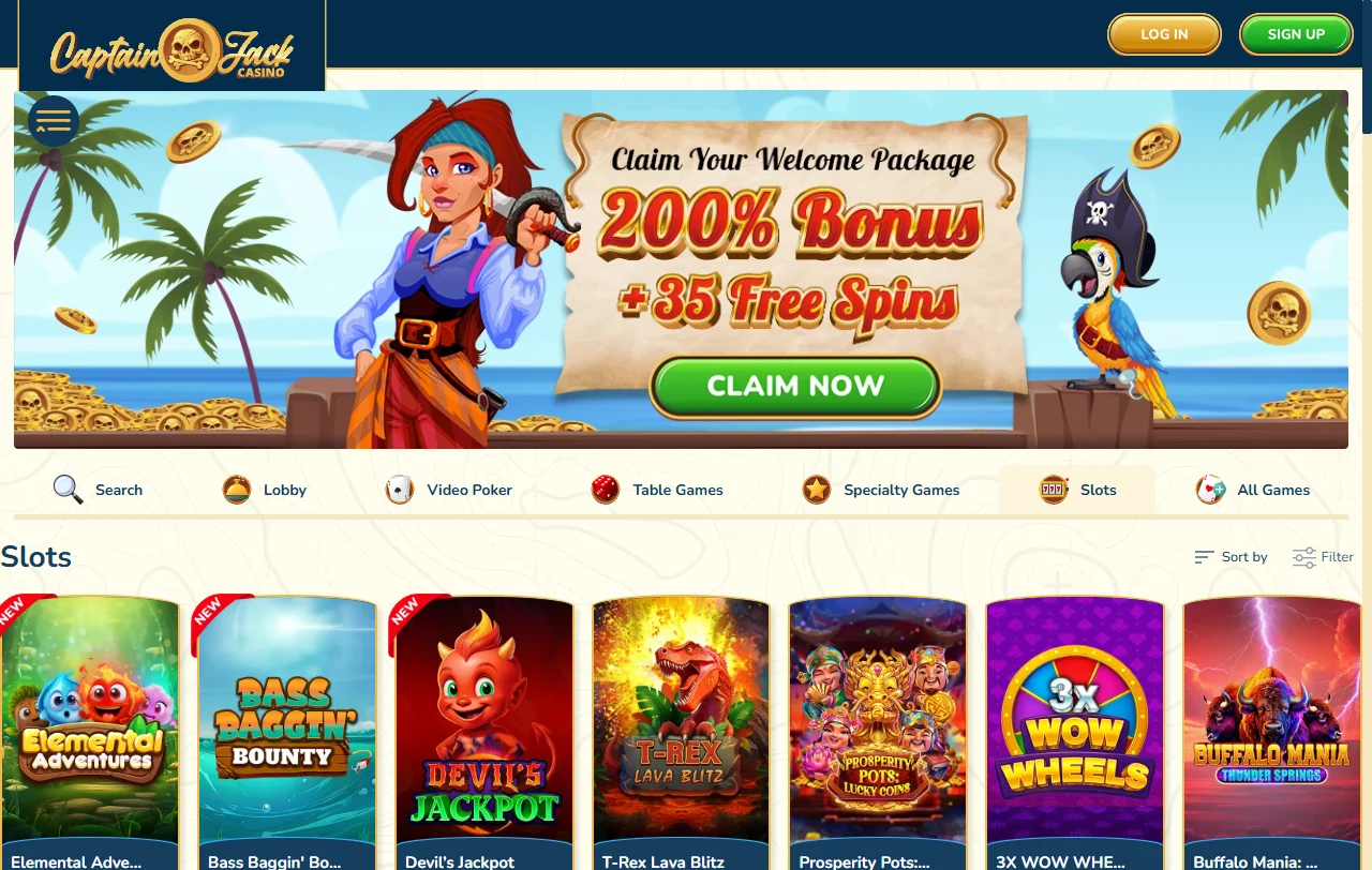 Captain Jack Casino con tragamonedas y mesas en vivo