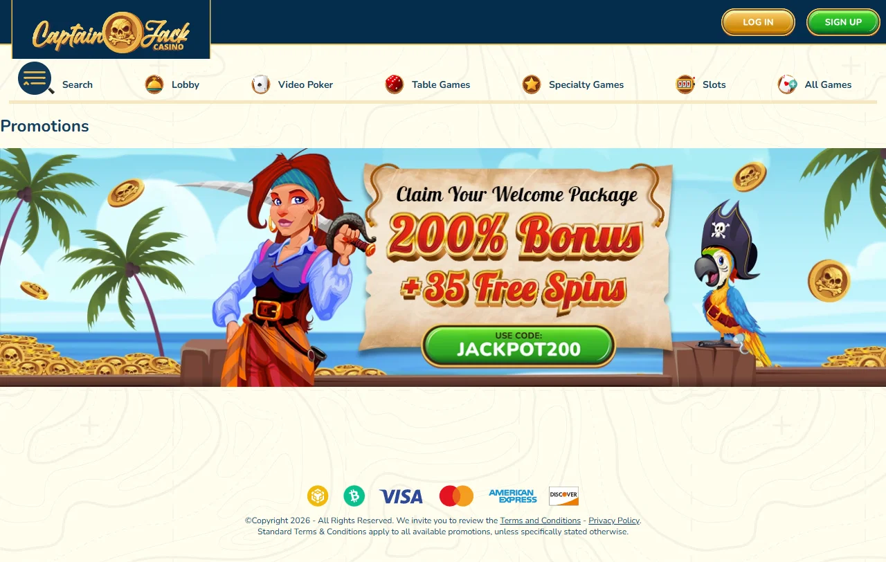 Captain Jack Casino bonos y promociones para nuevos usuarios