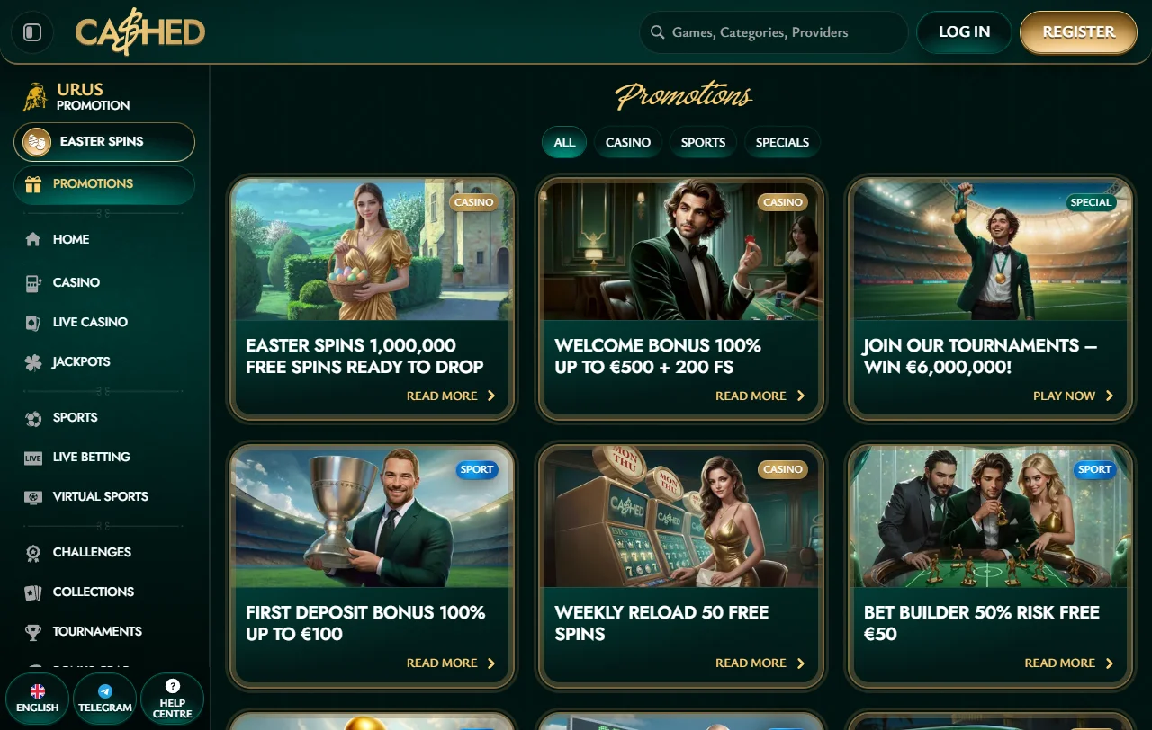 Cashed Casino catálogo de juegos y proveedores destacados