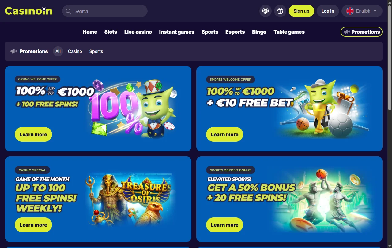 CasinoIn Casino bonos, promociones y condiciones de bienvenida