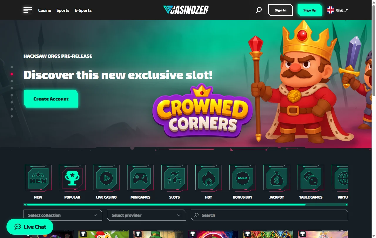 Casinozer Casino con catálogo amplio de slots y mesas