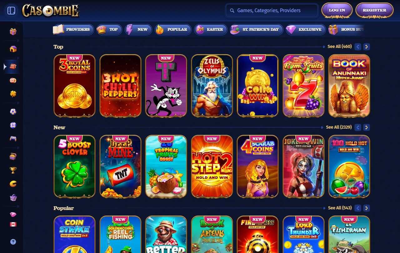 Casombie Casino con slots, ruleta y juegos en vivo