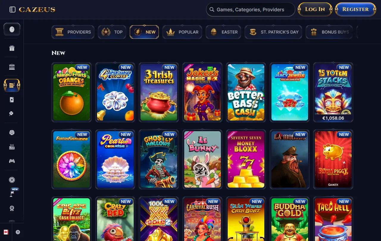 Cazeus Casino con tragamonedas y casino en vivo