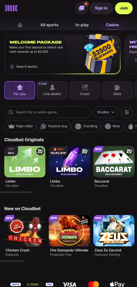 Cloudbet Casino depósitos, retiros y métodos de pago