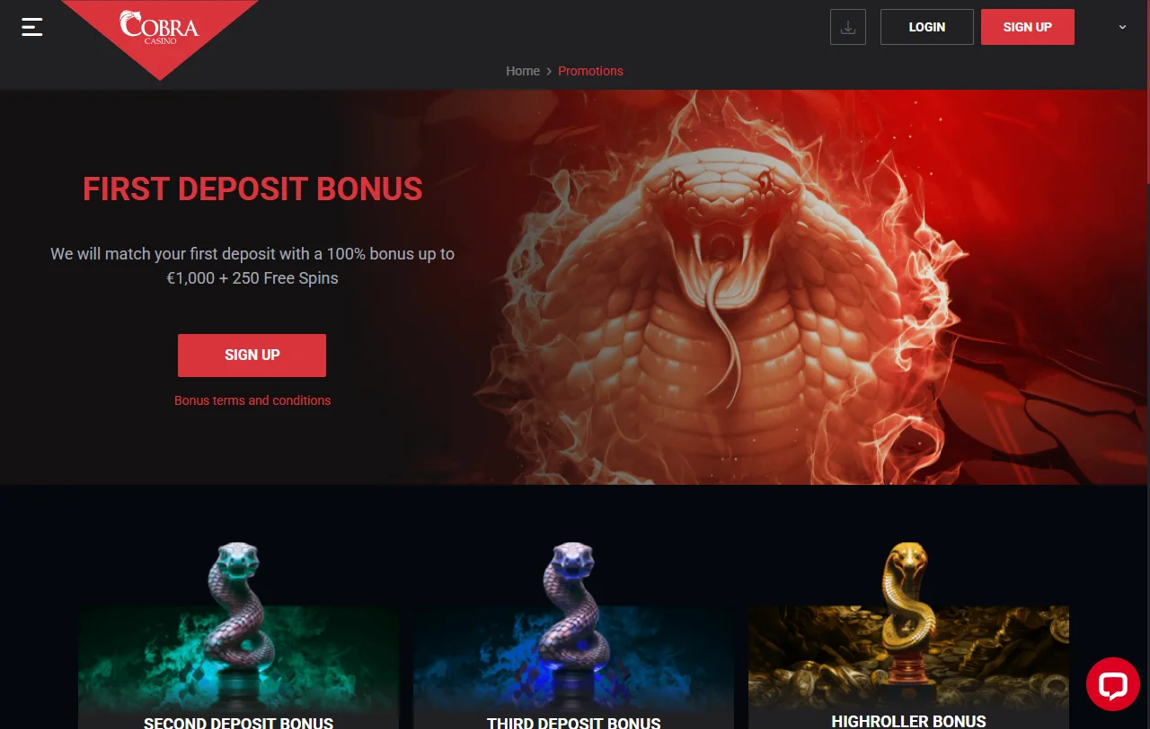 Cobra Casino con tragamonedas, mesa en vivo y variedad