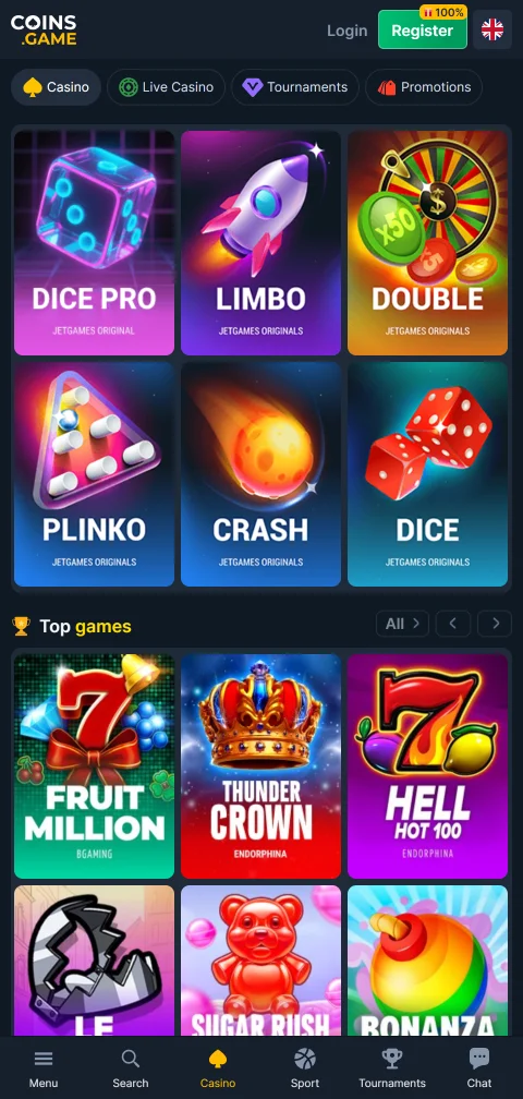 Coins Game Casino depósitos, retiros y pagos disponibles