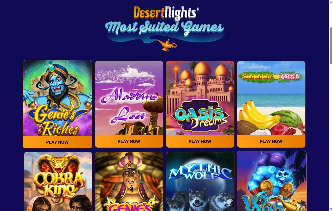 Desert Nights Casino catálogo de slots y juegos en vivo