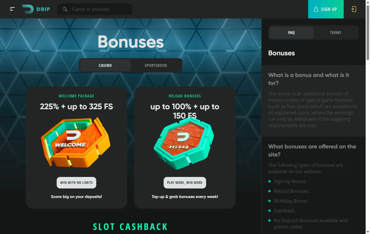 Drip Casino bonos de bienvenida y promociones actuales