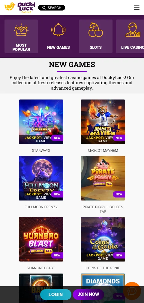 DuckyLuck Casino en móvil con acceso fácil desde Perú