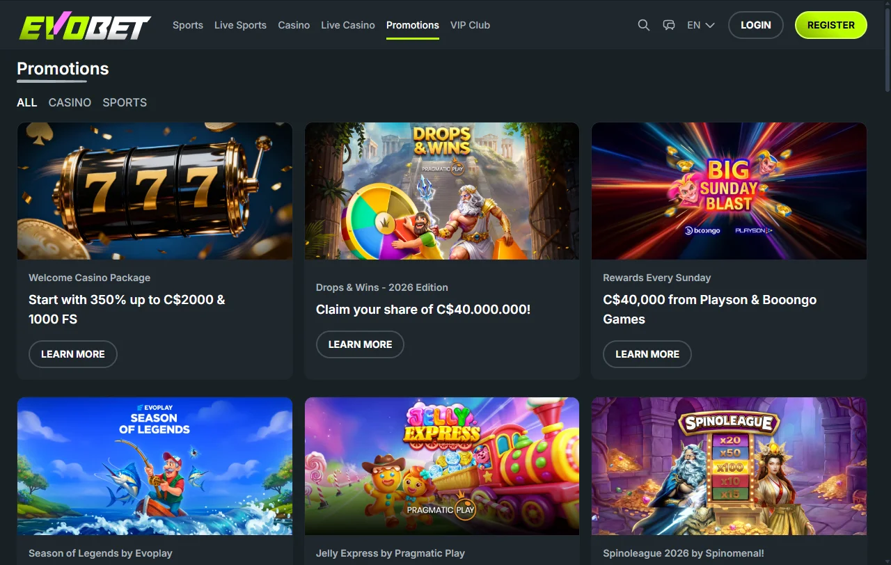 Evobet Casino bonos, promociones y oferta de bienvenida
