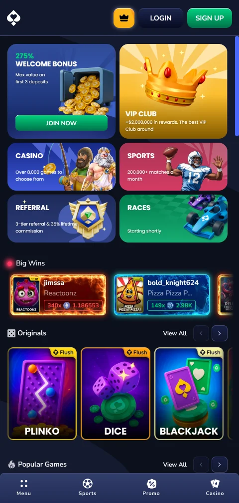 Flush Casino en móvil con acceso ágil al catálogo