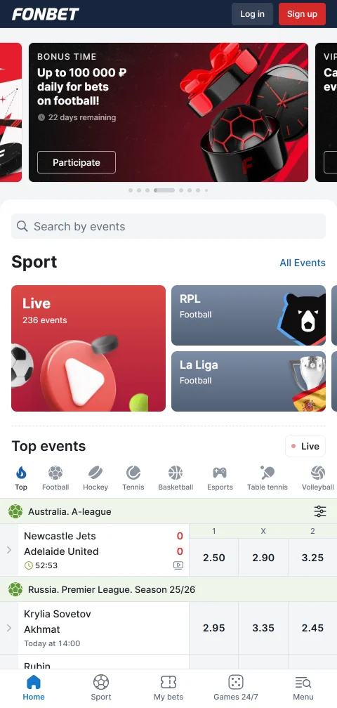 Fonbet Casino móvil con acceso desde smartphone
