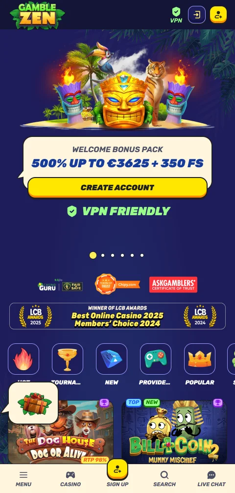 Gamblezen Casino en móvil con acceso compatible