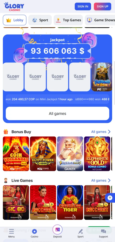 Glory Casino depósitos, retiros y métodos de pago