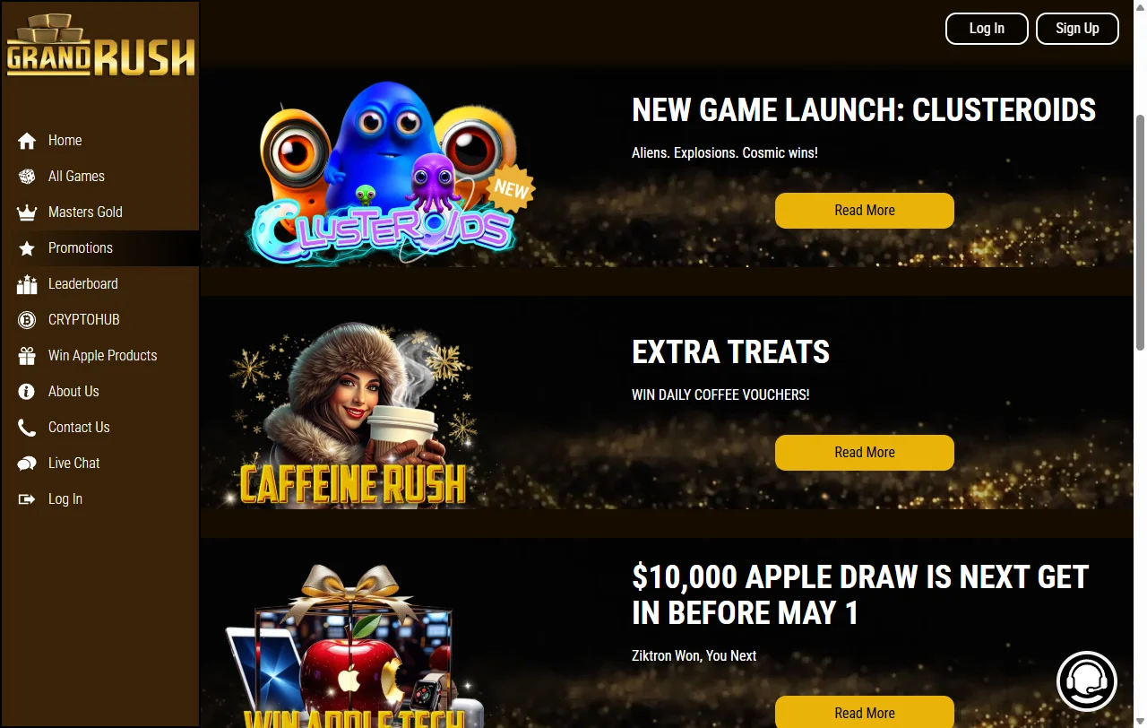 Grand Rush Casino bonos, promociones y requisitos de apuesta
