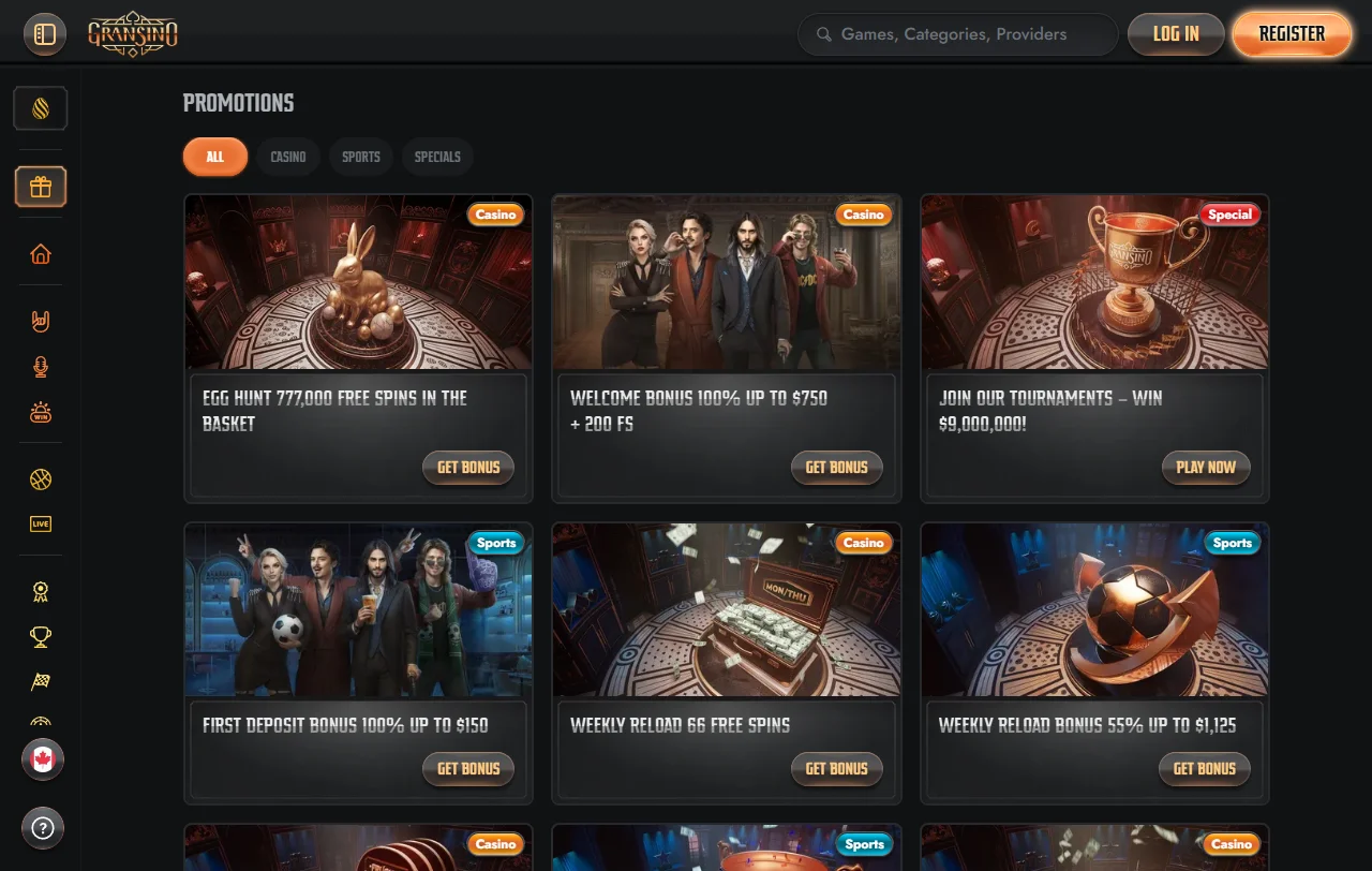 Gransino Casino bonos, promociones y oferta de bienvenida