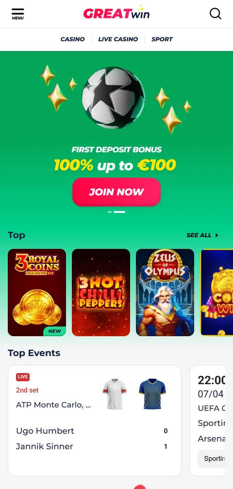 GreatWin Casino acceso móvil optimizado para jugar desde Perú