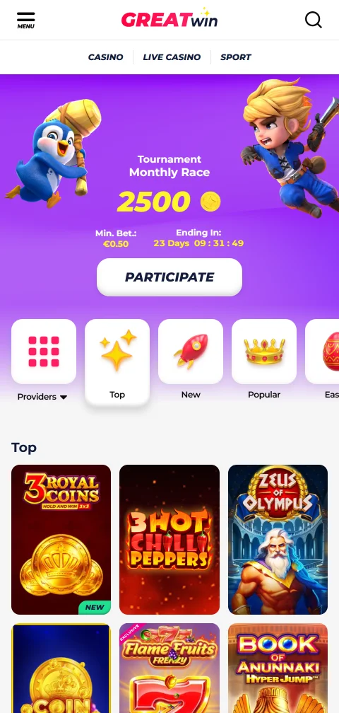 GreatWin Casino métodos de pago con depósitos y retiros