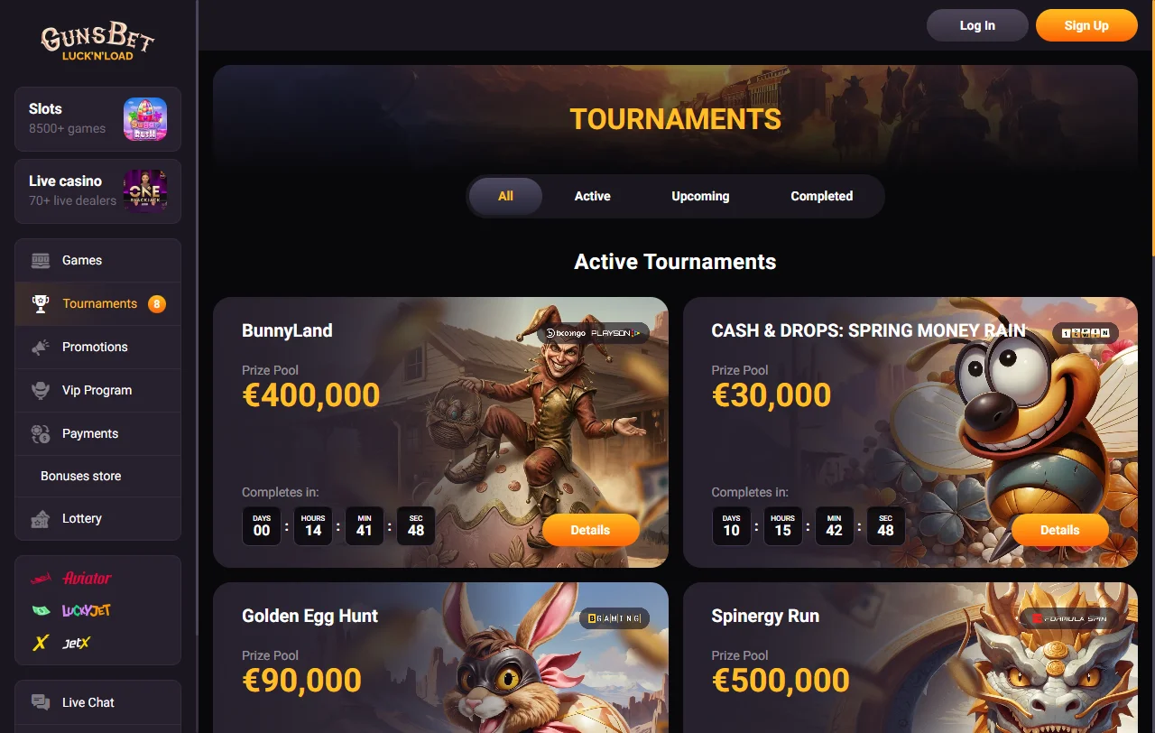 Oferta de juegos y proveedores en Gunsbet Casino