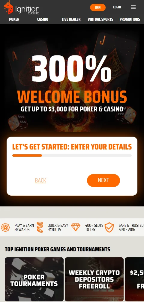 Ignition Casino acceso móvil optimizado para Perú