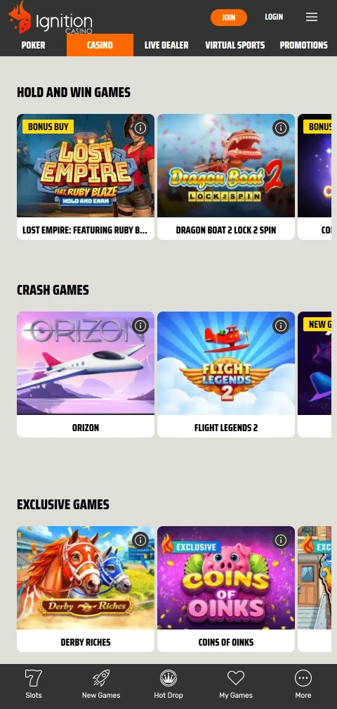 Ignition Casino depósitos, retiros y métodos de pago