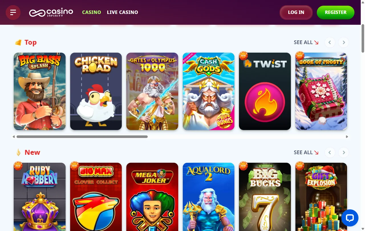Infinity Casino juegos, tragamonedas y casino en vivo