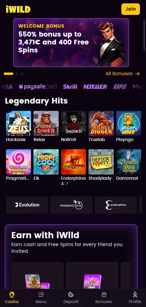 iWild Casino acceso móvil y juego desde smartphone