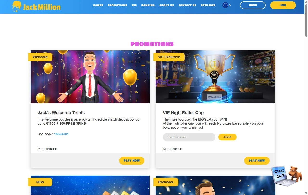Bonos y promociones de Jack Million Casino para Perú