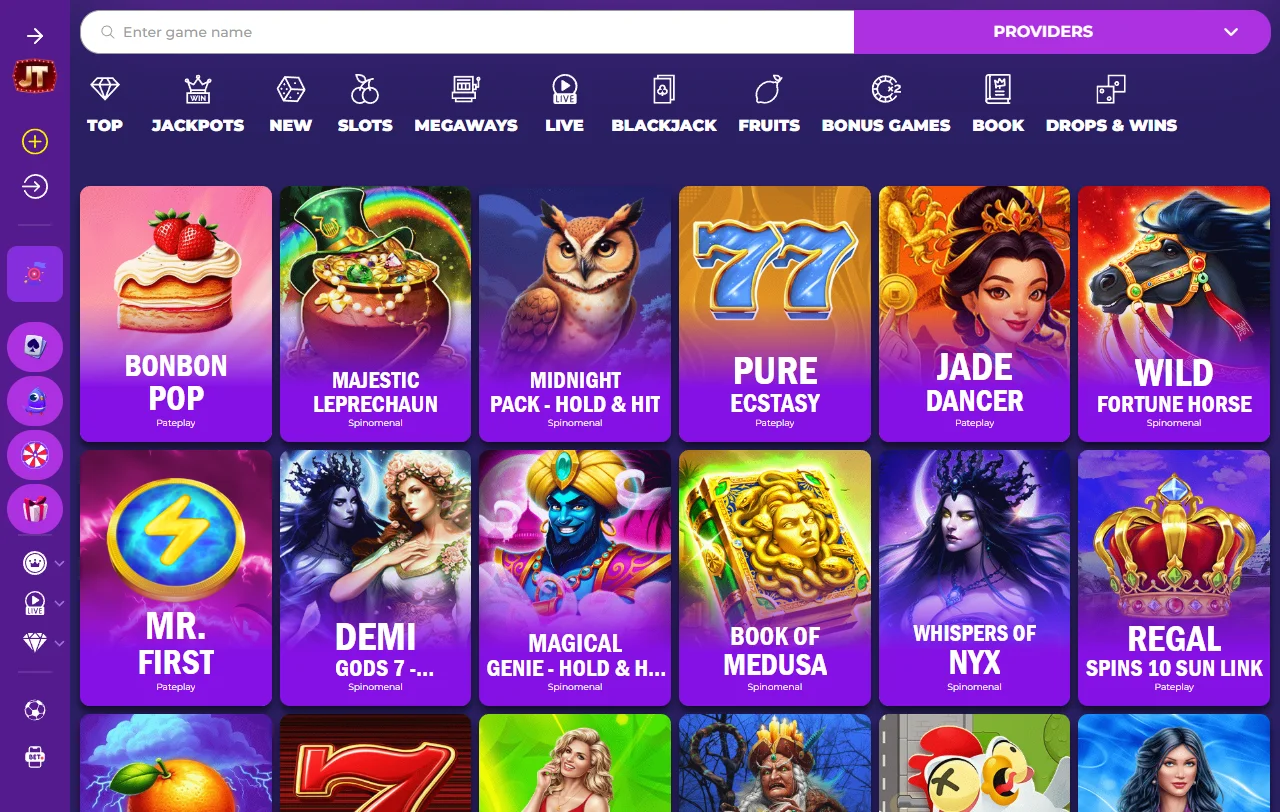 JackTop Casino catálogo de tragamonedas y juegos en vivo