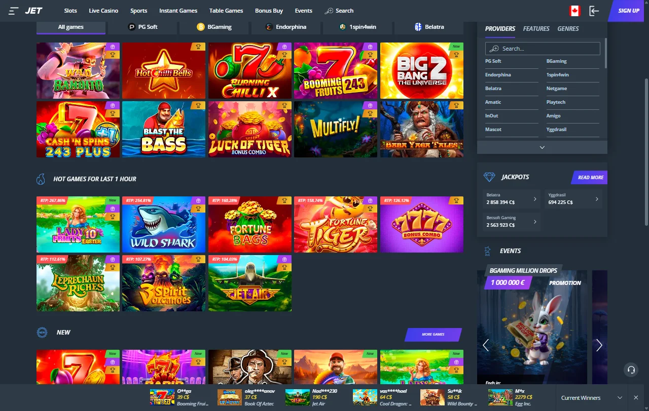 Jet Casino juegos, tragamonedas y mesa en vivo