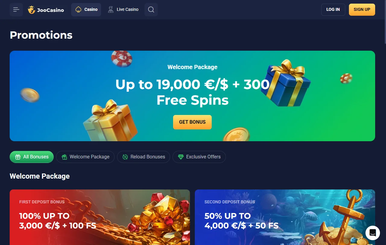 Joo Casino bonos de bienvenida y promociones principales
