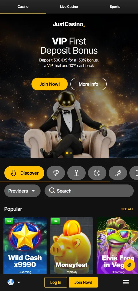 Experiencia móvil de Just Casino para jugar desde smartphone