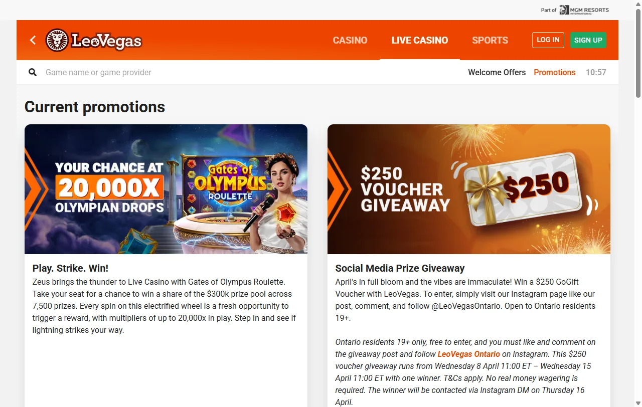 LeoVegas Casino con slots, mesas y casino en vivo