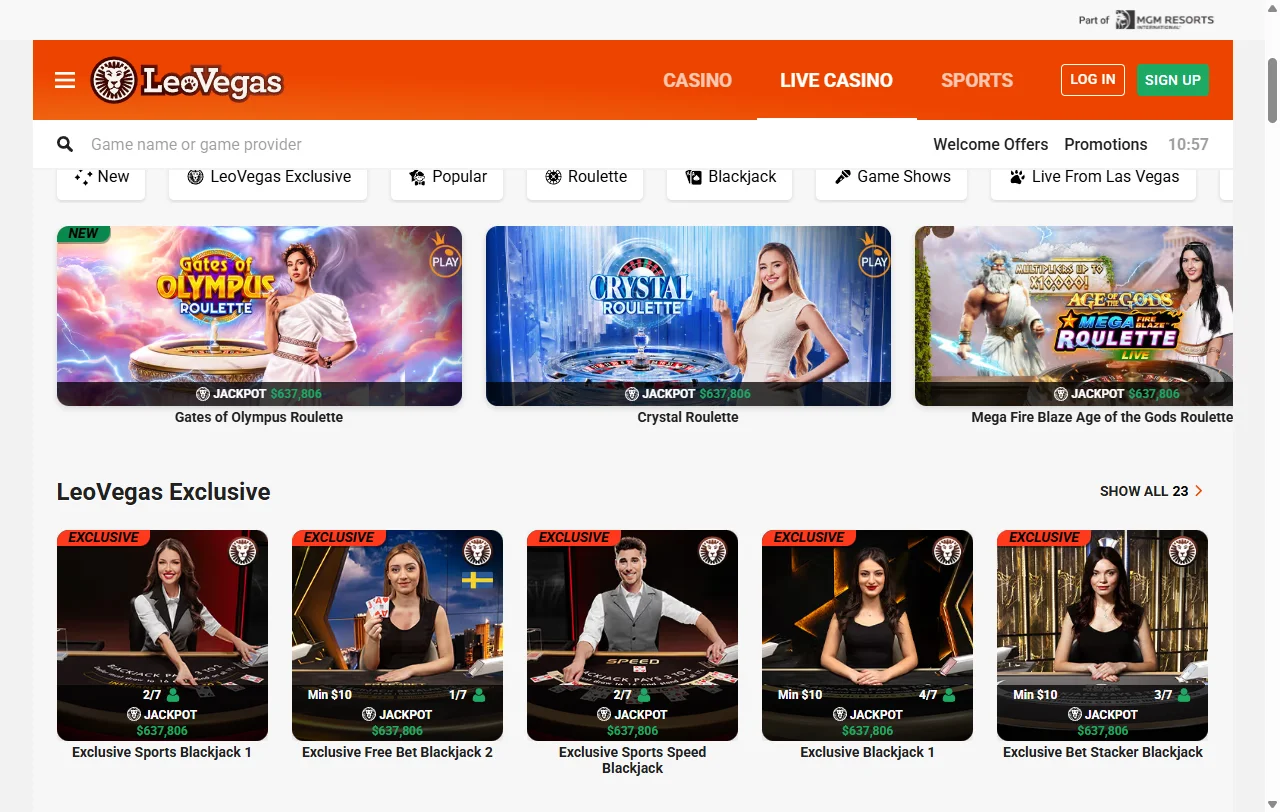LeoVegas Casino bonos de bienvenida y promociones visibles