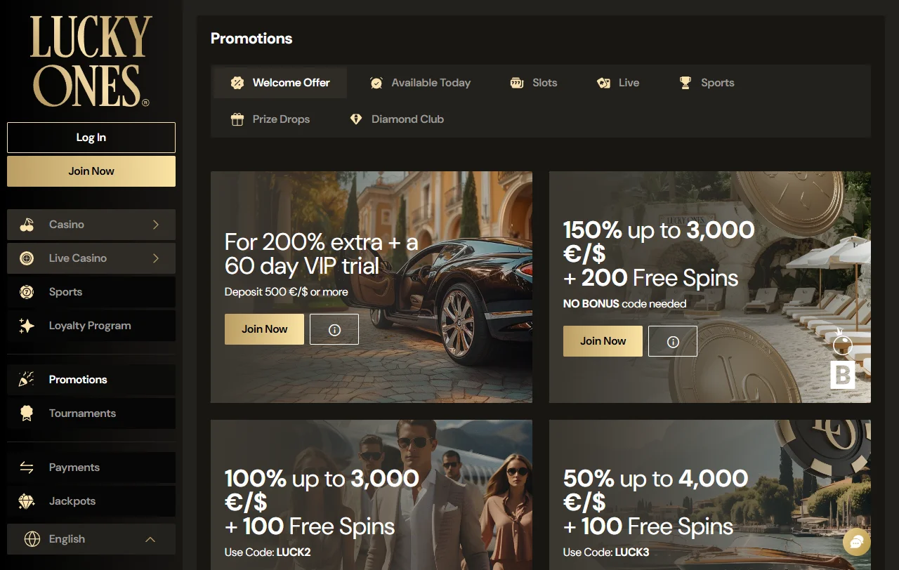 Juegos y tragamonedas disponibles en Lucky Ones Casino