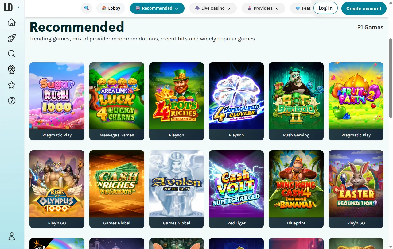 LuckyDays Casino juegos y proveedores destacados